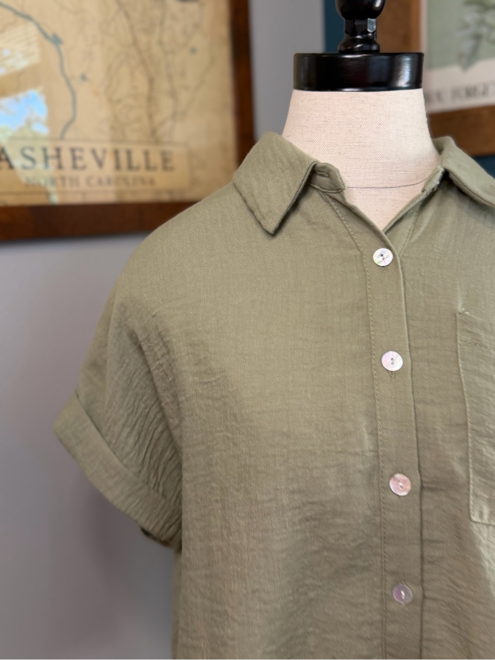 Monteau Olive Green Short-Sleeve Button Down Shirt